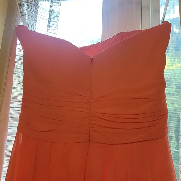 Strapless Chiffon Dress with layered skirt, style no. F14169 size 2 color: Coral - Picture 4 of 5
